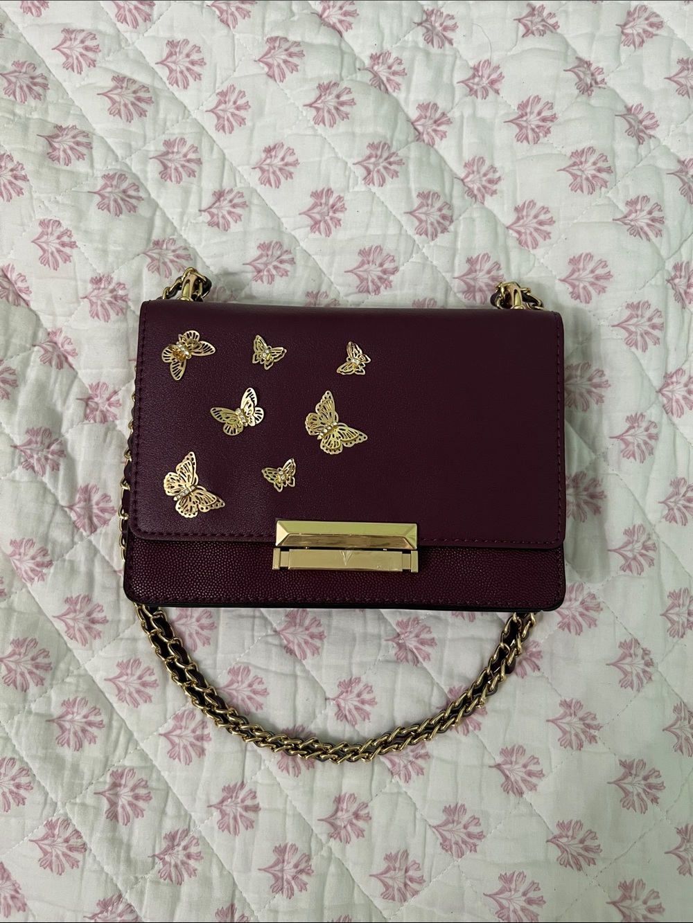 Aldo Plum Crossbody Bag with Gold Butterfly Accents